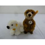 Two Steiff animals, Polar Bear Knut 113062 and Meerkat Rico 064425, both with button and label