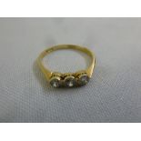 18ct yellow gold three stone diamond ring, approx total weight 2.1g