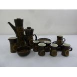 Denby 1970s coffee set to include coffee pot, hot water jug, milk jug, sugar bowl, six cups, six