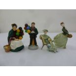 Four Royal Doulton figurines The Old Balloon Seller HN1315, Balloon Boy HN2934, Ascot HN2356,