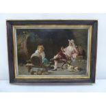 A French 19th century framed oil on canvas of a 17th century scene, indistinctly signed bottom left,