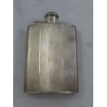 A silver engine turned hip flask, London 1948