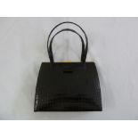 Aspreys black crocodile skin leather handbag