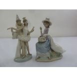 Lladro two figural groups a. Ballerina and Clown b. Girl with a hat and goose