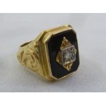 Yellow gold, onyx and diamond gentlemans dress ring, tested 18ct, approx total weight 15.5g