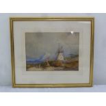 A framed and glazed watercolour of a Windmill, monogrammed RB, 23.5 x 32.5cm