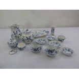 A quantity of Meissen 19th century onion pattern to include a coffee pot, teapot, dishes, cups and