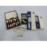 A quantity of silver to include a cased set of teaspoons, six teaspoons, two cheese knives with