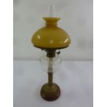 Victorian style oil lamp with coloured glass shade