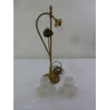 An Art Nouveau style brass table lamp with two frosted glass shades A/F