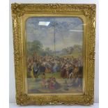 Augustus Jules Bouvier 1825-1881 a framed and glazed watercolour of The Maypole, signed bottom left,