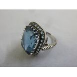 18ct white gold, blue topaz and diamond dress ring, approx total weight 12.1g
