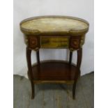 A French kidney shaped marble top side table with gilt metal gallery and single drawer with