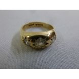 9ct yellow gold and sapphire three stone ring, approx total weight 3.4g, certificate included