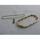 18ct yellow gold, diamond and sapphire bracelet and matching pendant on an 18ct white gold chain,
