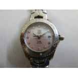 TAG Heuer Link stainless steel ladies wristwatch with pink dial and diamond numerals to include