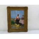 Vincente Palmaroli framed oil on board of a lady playing a mandolin, signed bottom right, 39 x 28.