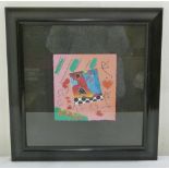 Peter Max framed and glazed acrylic abstract, signed bottom left, 20.5 x 19cm