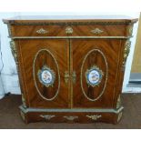 Louis XVI style cabinet with gilded metal mounts and hand painted Sevres style porcelain plaques