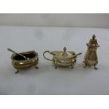 Mappin and Webb silver three piece condiment set