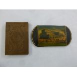 An Anglo-Indian rectangular cedarwood carved card case, and a rounded rectangular papier mache