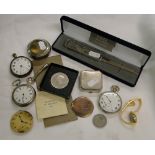 Art Deco Coty compact, pocket watches, cased eagle paper knife,