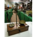 Victorian brass & mahogany Vandome balance scale,