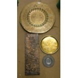 Indian engraved & painted brass table top, small brass tray,