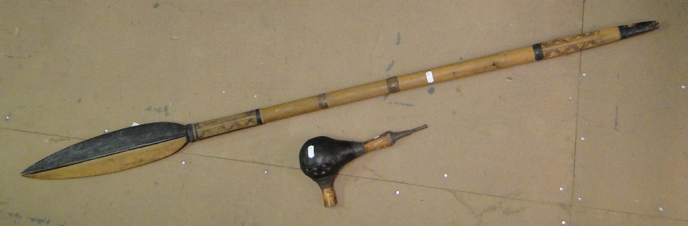 An African pipe & an African wooden ceremonial spear (2)