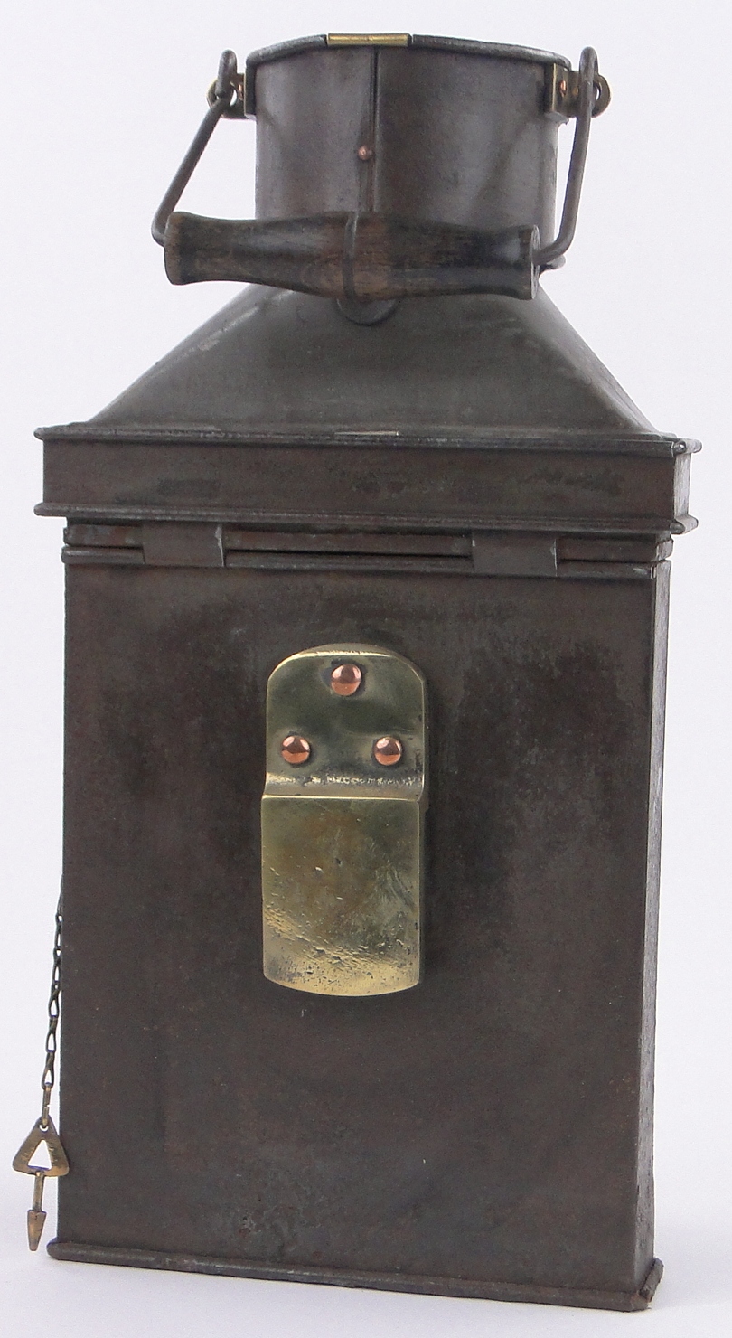 A Victorian metal framed coach lantern, with brass mounts and swing handle, - Image 3 of 3