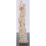 A 19th century Chinese carved ivory figure of a fisherman, signed under base, height 9".