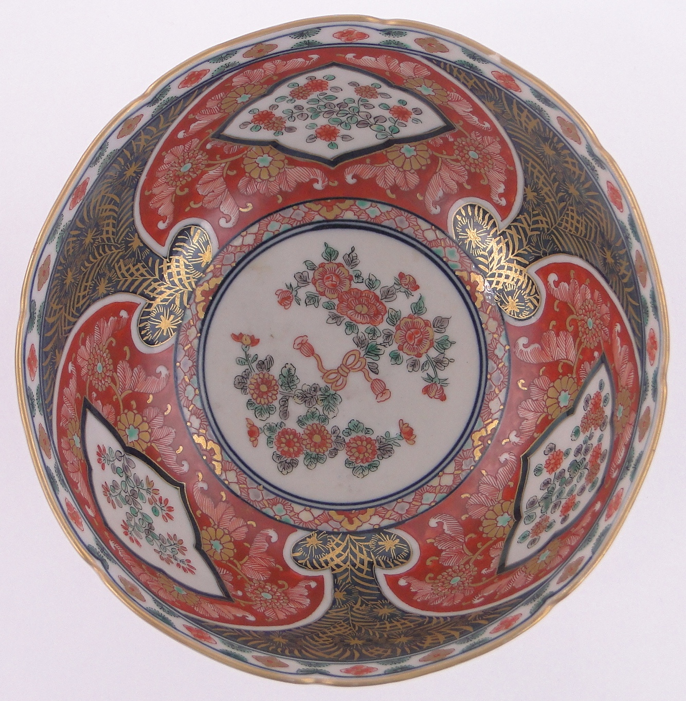 A Chinese Imari porcelain bowl, with painted and gilded panels, 6 character mark under, diameter 7", - Image 2 of 3