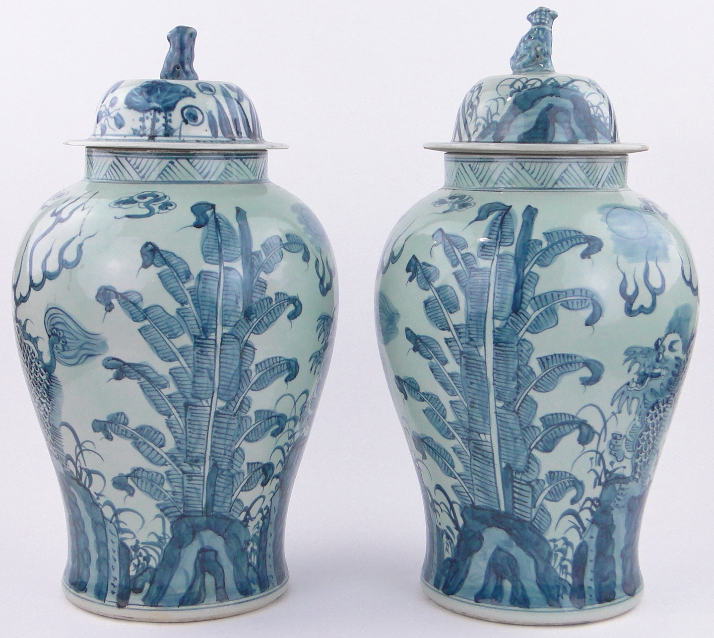 Pair of large Chinese blue and white porcelain vases, with painted dragons and text, height 22". - Bild 2 aus 8