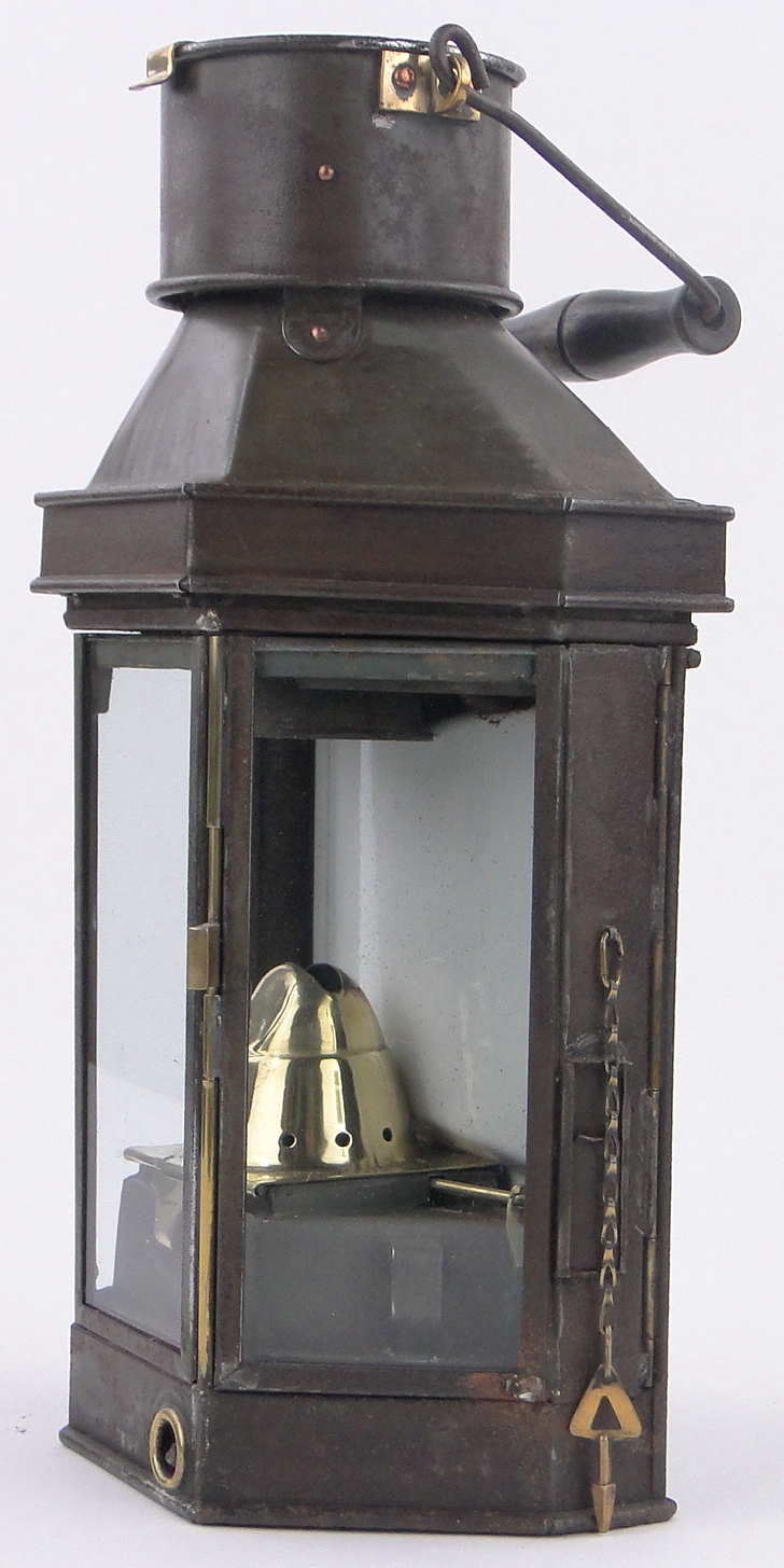 A Victorian metal framed coach lantern, with brass mounts and swing handle, - Image 2 of 3