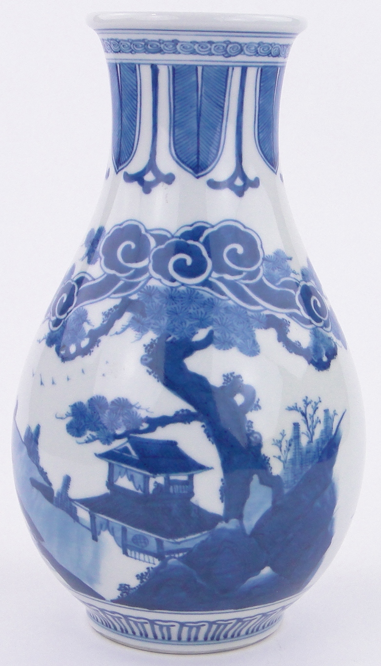 A Chinese blue and white porcelain vase, painted landscape scenes, seal mark under base, height 12".