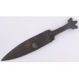 An Antique Middle Eastern broad bladed dagger, with stained horn handle, length overall 13".