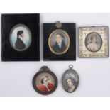 5 Various miniature watercolour portraits, all unsigned, (5).