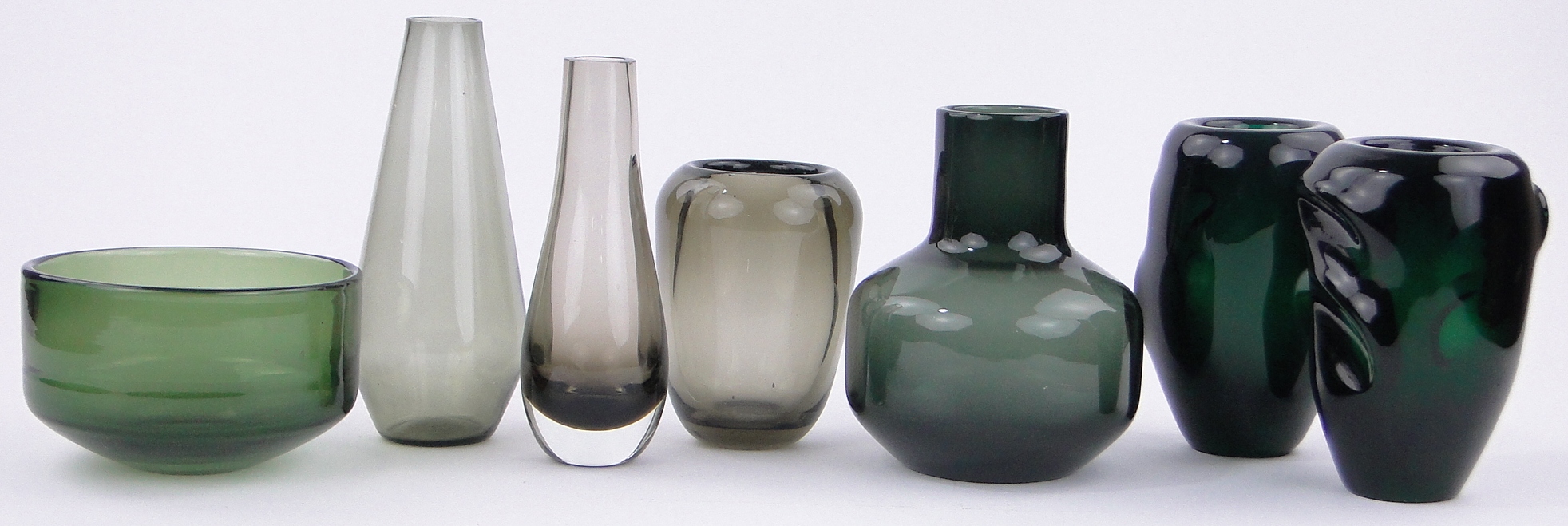 A group of coloured Art Glass, including Whitefriars and Scandinavian, (7).