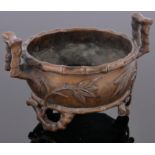 A Chinese bronze bamboo design censer, impressed 6 character mark under,