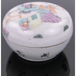 A Chinese circular ink box and cover, with painted figures and text, diameter 3.5".