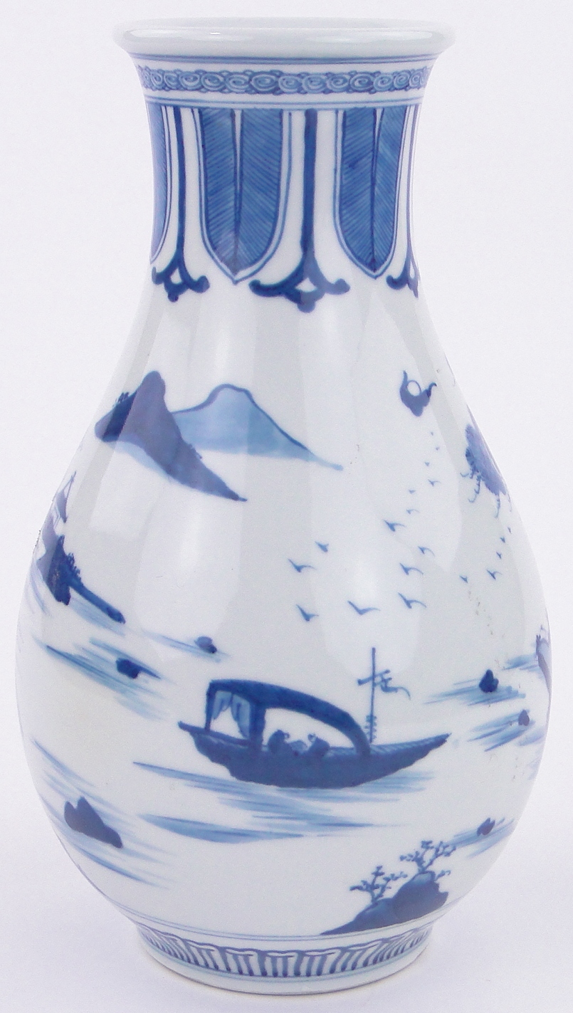 A Chinese blue and white porcelain vase, painted landscape scenes, seal mark under base, height 12". - Image 2 of 3