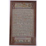 A 1922 needlework sampler with poem "Abou Ben Adhem" by Leigh Hunt, 22" x 12", framed.