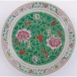 A large Chinese porcelain dish, with floral enamel decoration, diameter 14".