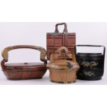 4 Various Chinese stained wood and lacquered boxes, (4).