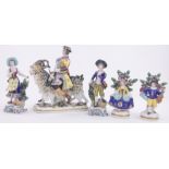 2 pairs of continental porcelain figures, all unmarked,