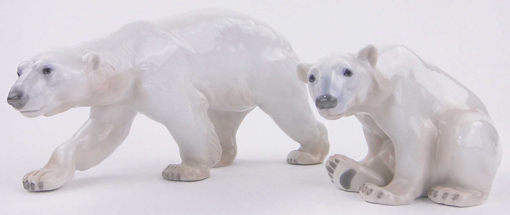 2 Copenhagen B & G porcelain polar bears, longest length 11", (2).