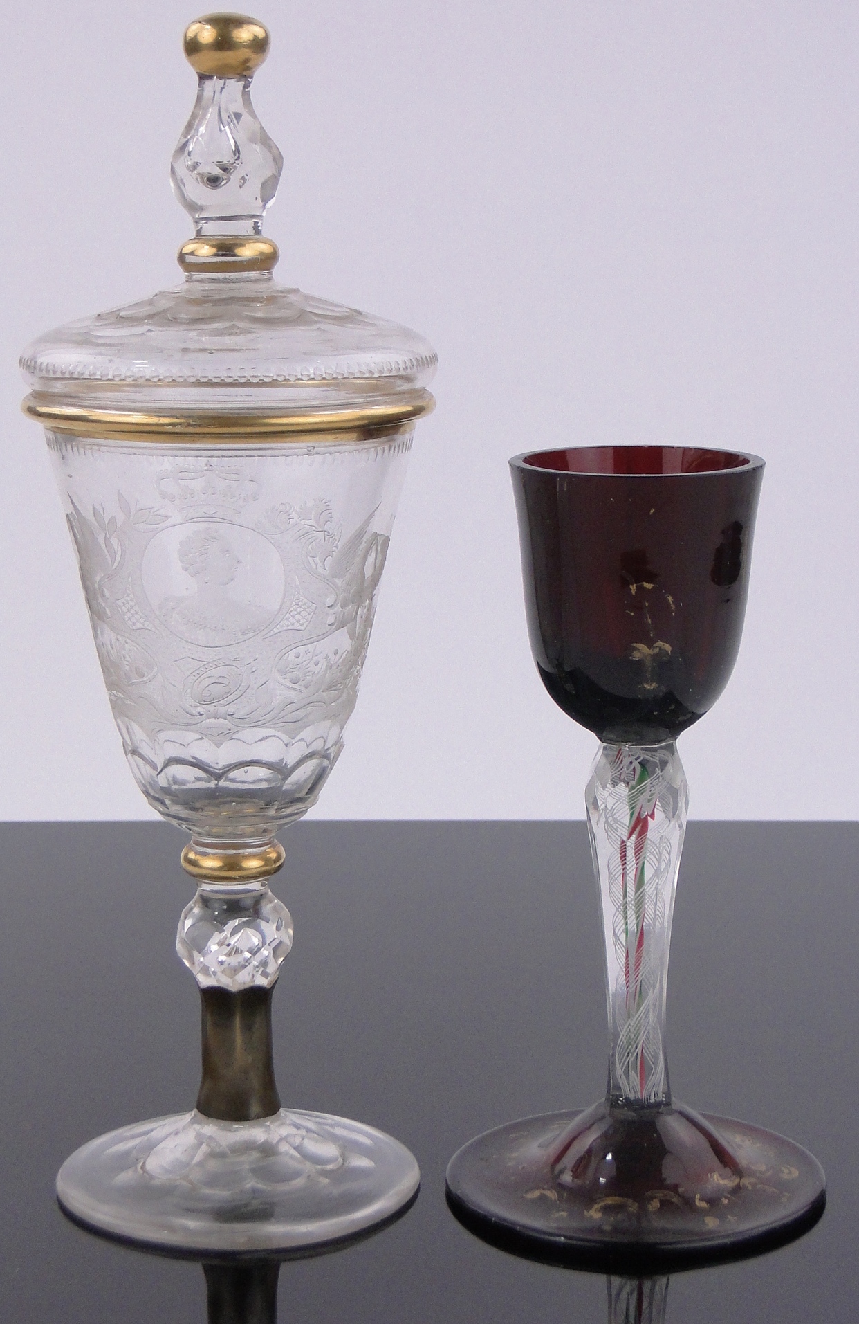 A 19th century Russian glass goblet and cover,