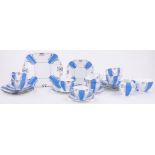A Shelley blue and white porcelain tea service for 8 people, including jug and bowl,