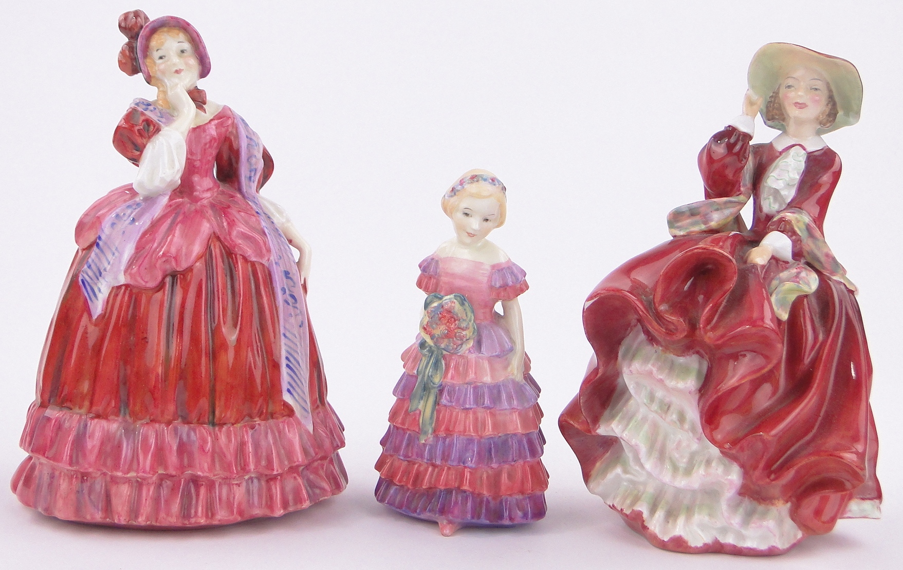 3 Doulton figures, "Top of the Hill," HN 1834, "Quality Street",