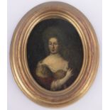 An 18th century miniature oil on metal, portrait of a woman, unsigned, moulded giltwood frame,